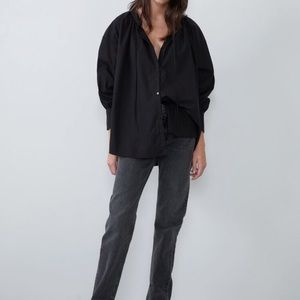 NWT Zara Boho Black Ruffle Tie Sleeved Summer Top